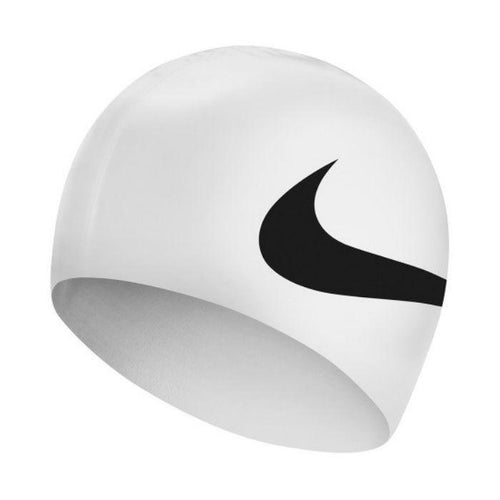 Nike Big Swoosh Silicone Swimming Cap - White Black-Swimming Caps-Nike-White/Black-SwimPath